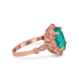 Large Oval Art Deco Wedding Ring Simulated Cubic Zirconia 925 Sterling Silver