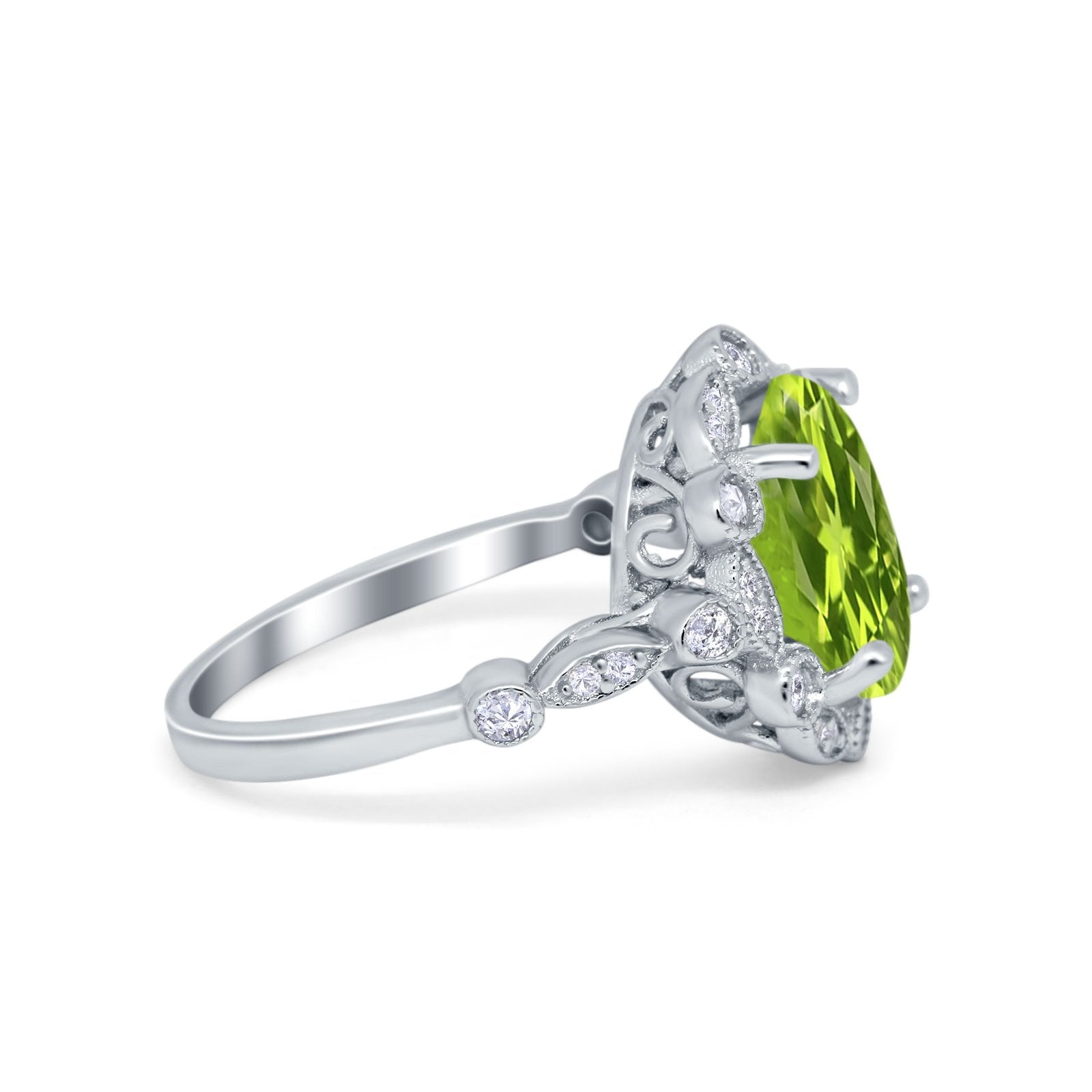 Large Oval Art Deco Wedding Ring Simulated Cubic Zirconia 925 Sterling Silver