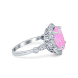 Large Oval Art Deco Wedding Ring Simulated Cubic Zirconia 925 Sterling Silver