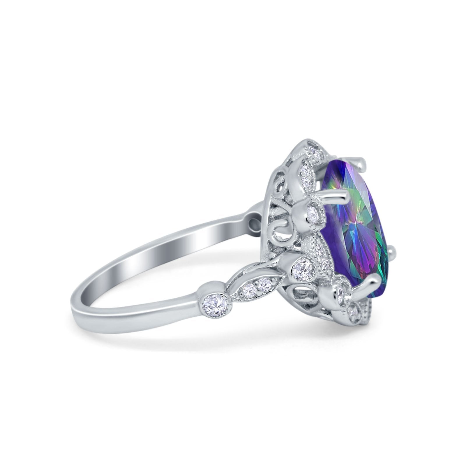 Large Oval Art Deco Wedding Ring Simulated Cubic Zirconia 925 Sterling Silver