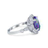 Large Oval Art Deco Wedding Ring Simulated Cubic Zirconia 925 Sterling Silver