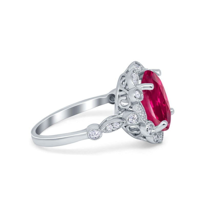 Large Oval Art Deco Wedding Ring Simulated Cubic Zirconia 925 Sterling Silver