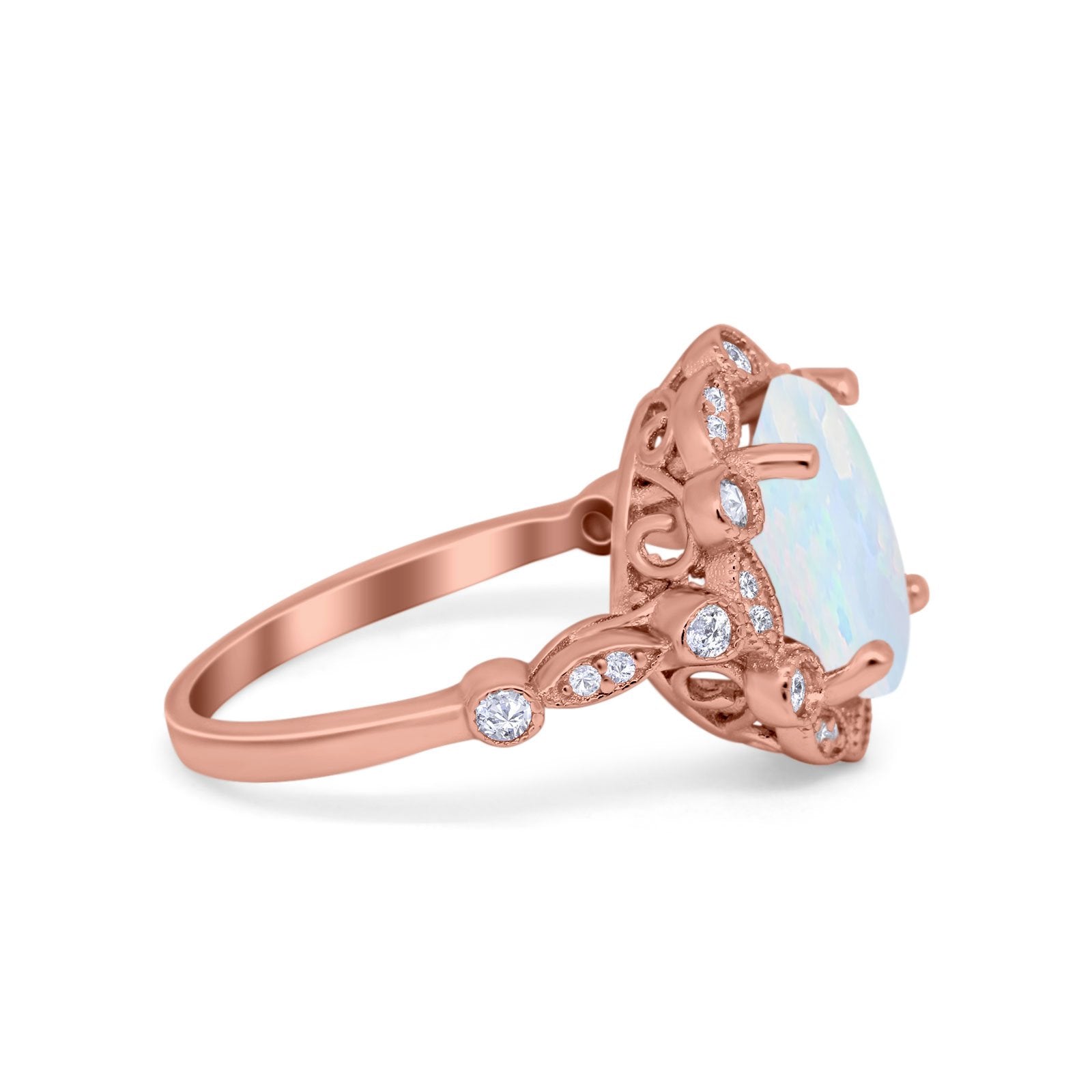 Large Oval Art Deco Wedding Ring Simulated Cubic Zirconia 925 Sterling Silver