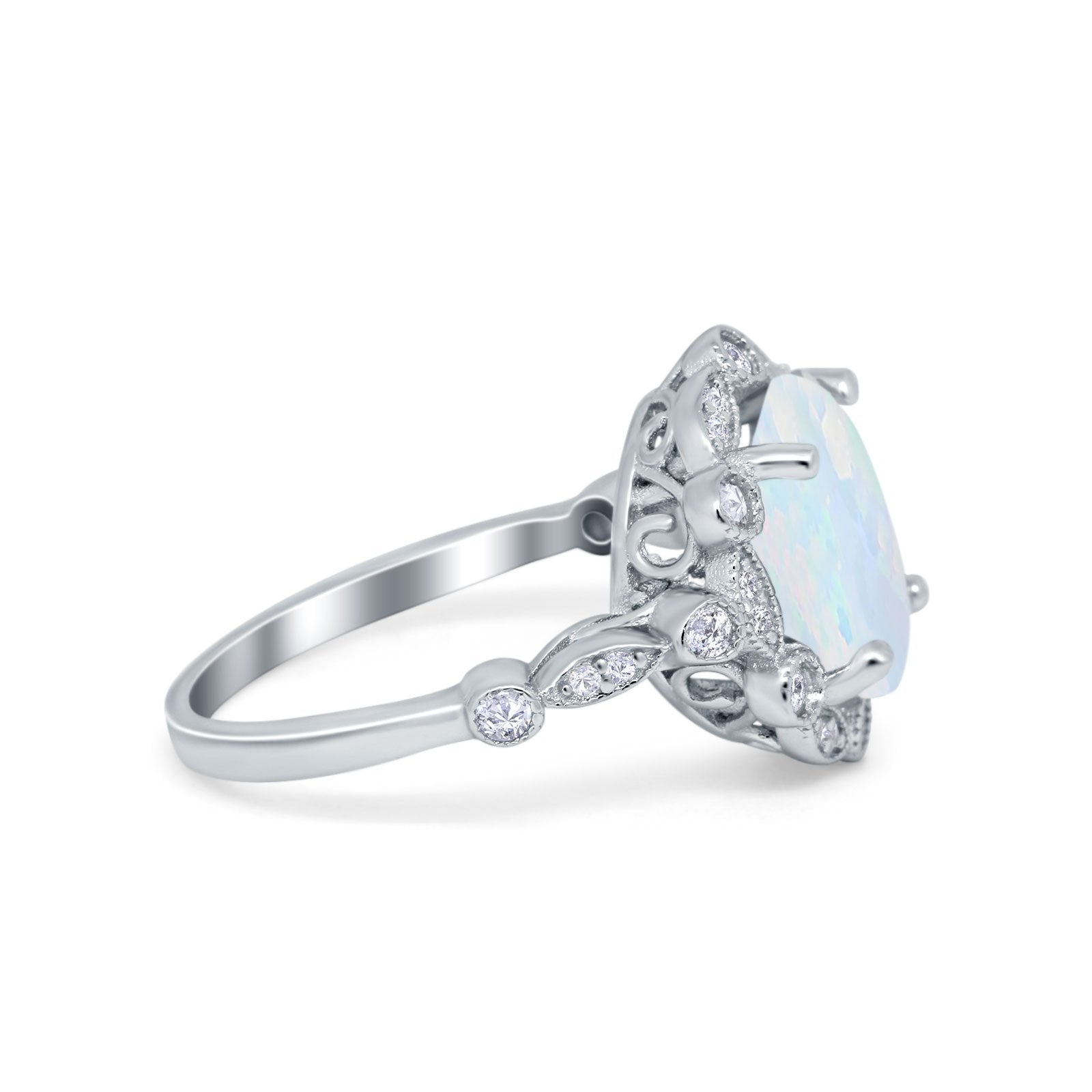 Large Oval Art Deco Wedding Ring Simulated Cubic Zirconia 925 Sterling Silver