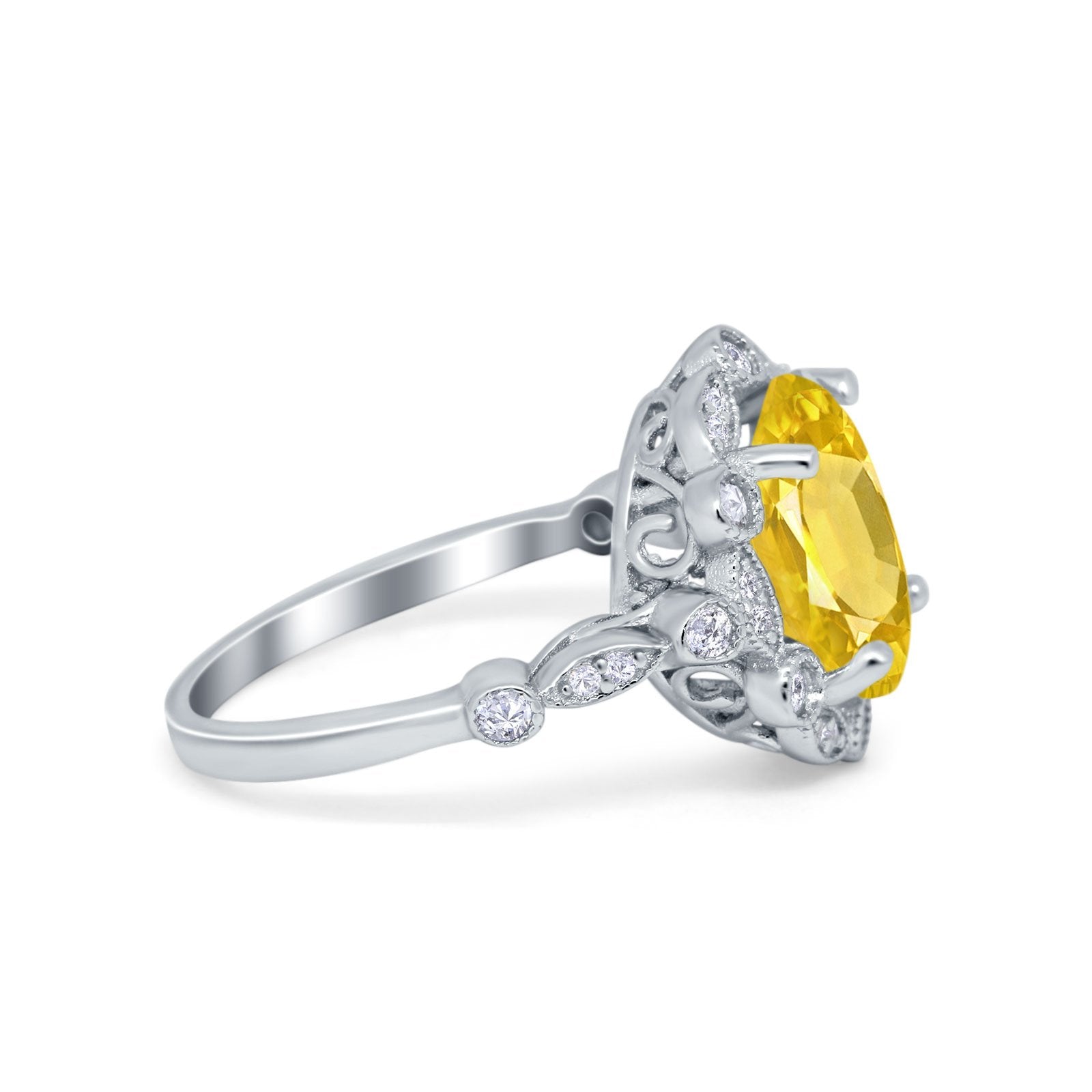 Large Oval Art Deco Wedding Ring Simulated Cubic Zirconia 925 Sterling Silver