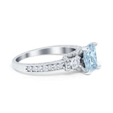 Three Stone Engagement Ring Radiant Simulated Cubic Zirconia 925 Sterling Silver