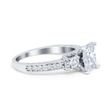 Three Stone Engagement Ring Radiant Simulated Cubic Zirconia 925 Sterling Silver
