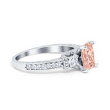 Three Stone Engagement Ring Radiant Simulated Cubic Zirconia 925 Sterling Silver