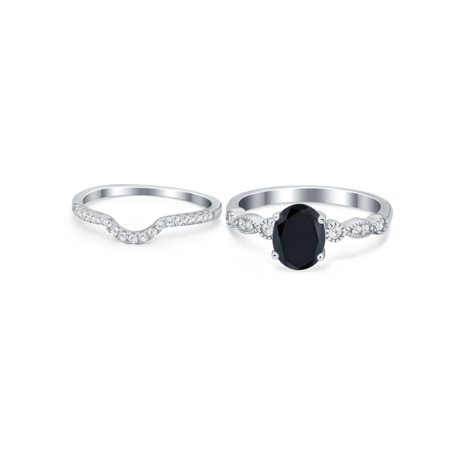 Two Piece Wedding Ring Band Round Simulated Cubic Zirconia 925 Sterling Silver
