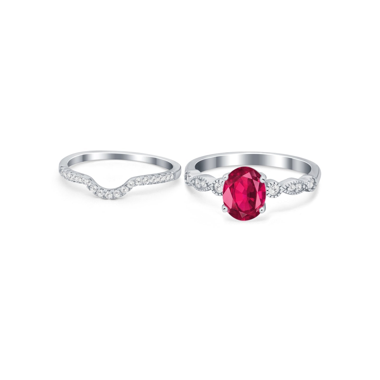 Two Piece Wedding Ring Band Round Simulated Cubic Zirconia 925 Sterling Silver
