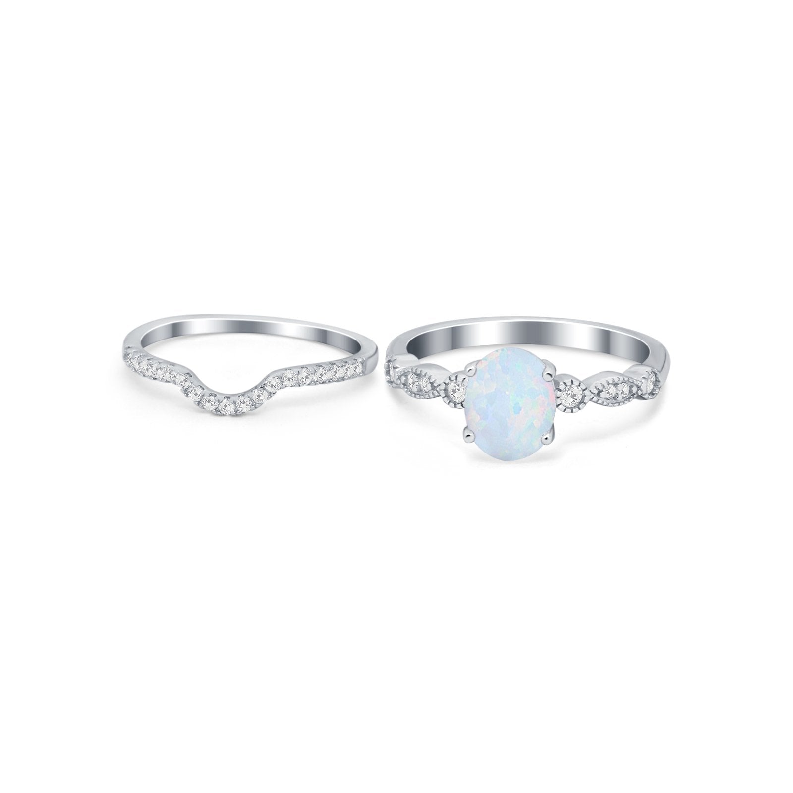 Two Piece Wedding Ring Band Round Simulated Cubic Zirconia 925 Sterling Silver