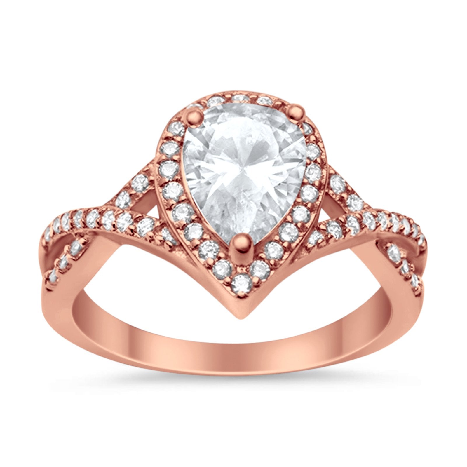 Teardrop Wedding Promise Ring Infinity Round Simulated CZ 925 Sterling Silver RING-17609