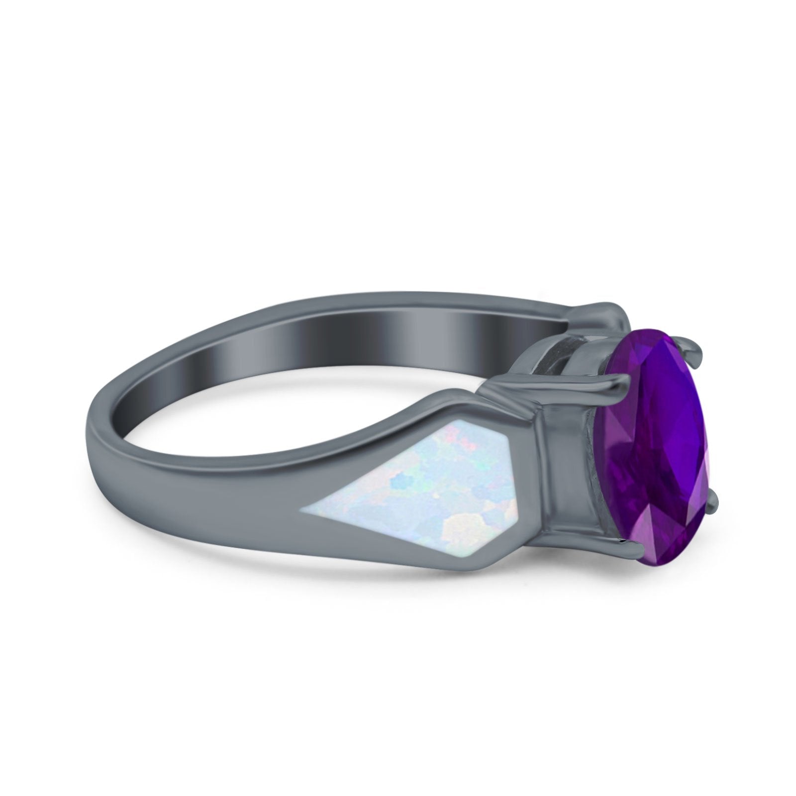 Three Stone Vintage Style Oval Art Deco Created White Opal Wedding Engagement Ring Simulated Cubic Zirconia 925 Sterling Silver