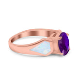 Three Stone Vintage Style Oval Art Deco Created White Opal Wedding Engagement Ring Simulated Cubic Zirconia 925 Sterling Silver