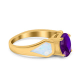 Three Stone Vintage Style Oval Art Deco Created White Opal Wedding Engagement Ring Simulated Cubic Zirconia 925 Sterling Silver