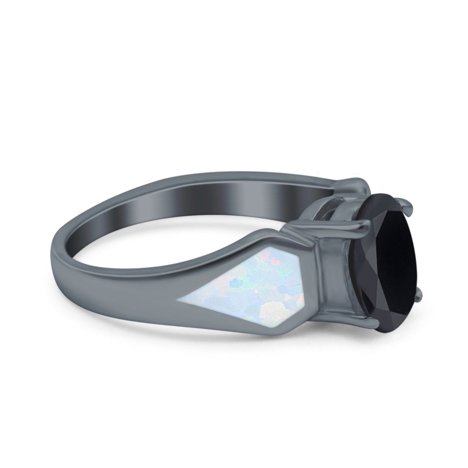 Three Stone Vintage Style Oval Art Deco Created White Opal Wedding Engagement Ring Simulated Cubic Zirconia 925 Sterling Silver