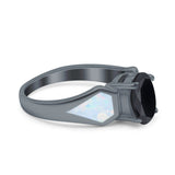 Three Stone Vintage Style Oval Art Deco Created White Opal Wedding Engagement Ring Simulated Cubic Zirconia 925 Sterling Silver