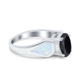 Three Stone Vintage Style Oval Art Deco Created White Opal Wedding Engagement Ring Simulated Cubic Zirconia 925 Sterling Silver