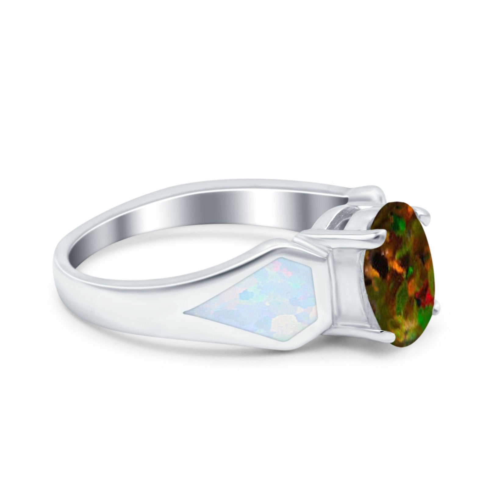 Three Stone Vintage Style Oval Art Deco Created White Opal Wedding Engagement Ring Simulated Cubic Zirconia 925 Sterling Silver