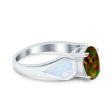 Three Stone Vintage Style Oval Art Deco Created White Opal Wedding Engagement Ring Simulated Cubic Zirconia 925 Sterling Silver