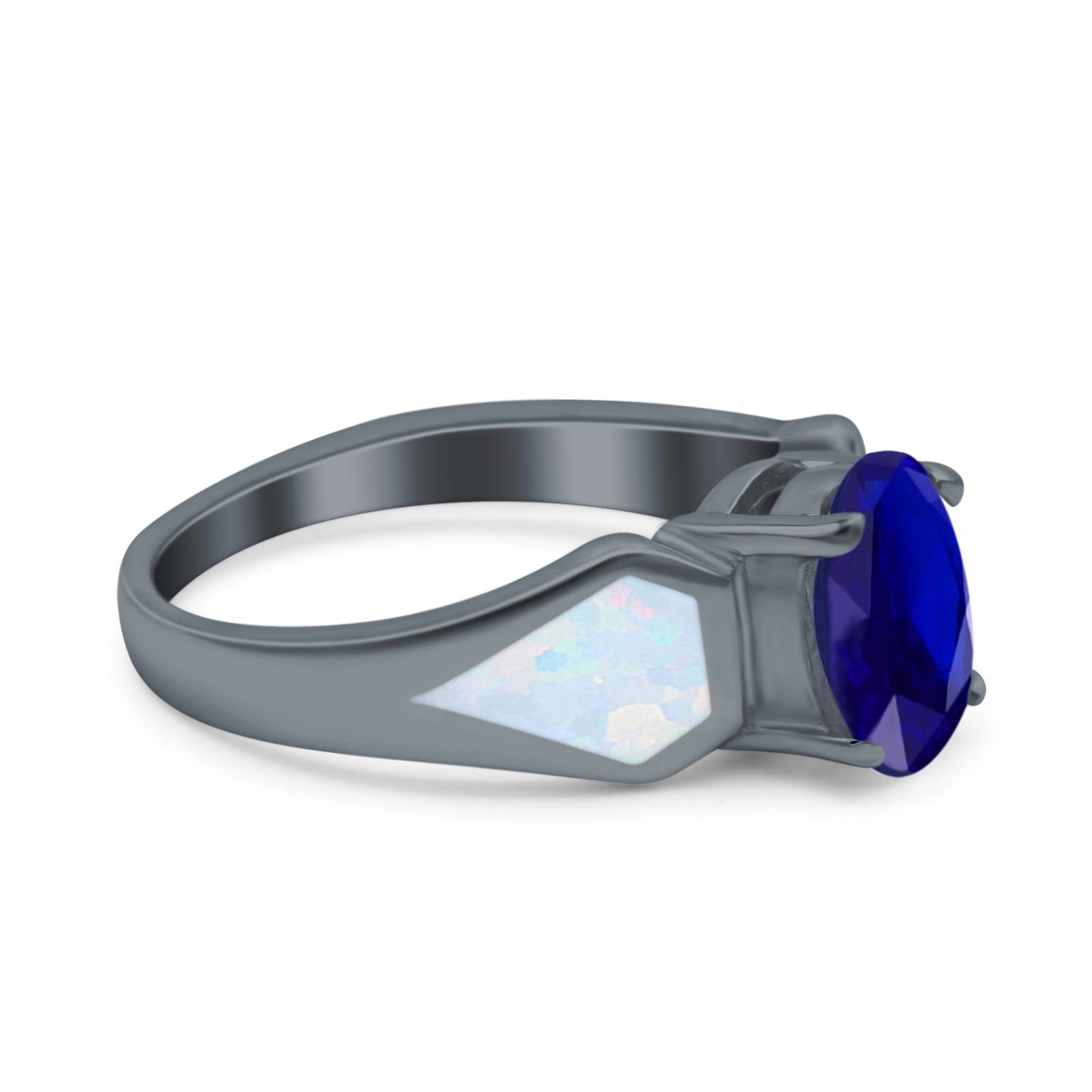 Three Stone Vintage Style Oval Art Deco Created White Opal Wedding Engagement Ring Simulated Cubic Zirconia 925 Sterling Silver