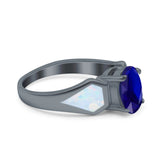 Three Stone Vintage Style Oval Art Deco Created White Opal Wedding Engagement Ring Simulated Cubic Zirconia 925 Sterling Silver