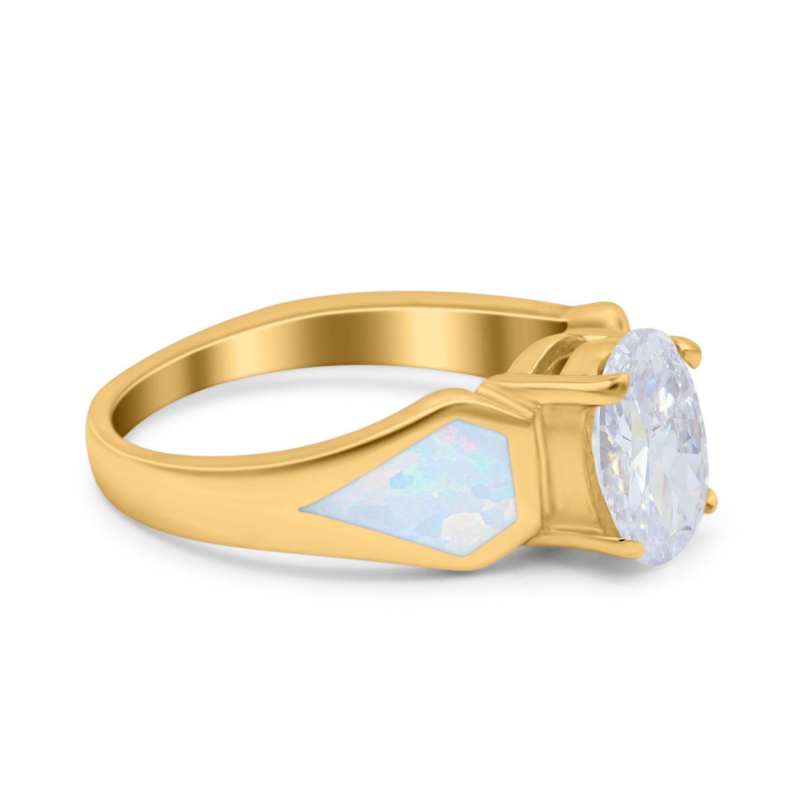 Three Stone Vintage Style Oval Art Deco Created White Opal Wedding Engagement Ring Simulated Cubic Zirconia 925 Sterling Silver