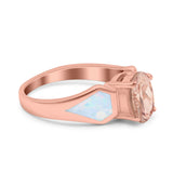 Three Stone Vintage Style Oval Art Deco Created White Opal Wedding Engagement Ring Simulated Cubic Zirconia 925 Sterling Silver