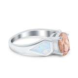 Three Stone Vintage Style Oval Art Deco Created White Opal Wedding Engagement Ring Simulated Cubic Zirconia 925 Sterling Silver