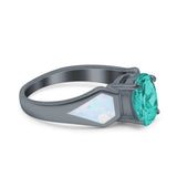 Three Stone Vintage Style Oval Art Deco Created White Opal Wedding Engagement Ring Simulated Cubic Zirconia 925 Sterling Silver