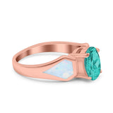 Three Stone Vintage Style Oval Art Deco Created White Opal Wedding Engagement Ring Simulated Cubic Zirconia 925 Sterling Silver