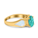 Three Stone Vintage Style Oval Art Deco Created White Opal Wedding Engagement Ring Simulated Cubic Zirconia 925 Sterling Silver