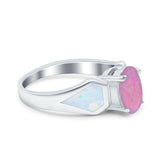 Three Stone Vintage Style Oval Art Deco Created White Opal Wedding Engagement Ring Simulated Cubic Zirconia 925 Sterling Silver