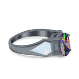 Three Stone Vintage Style Oval Art Deco Created White Opal Wedding Engagement Ring Simulated Cubic Zirconia 925 Sterling Silver