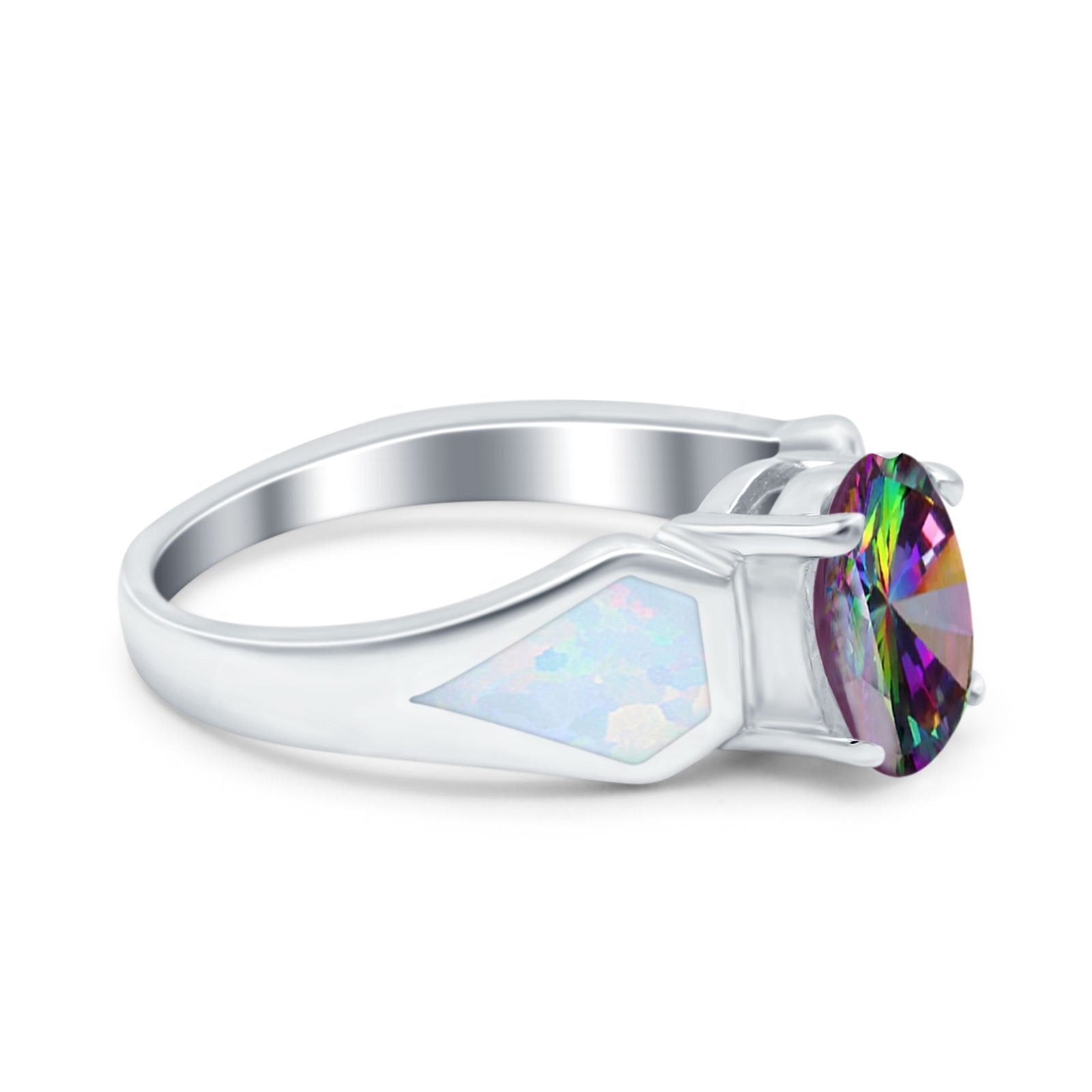 Three Stone Vintage Style Oval Art Deco Created White Opal Wedding Engagement Ring Simulated Cubic Zirconia 925 Sterling Silver