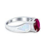 Three Stone Vintage Style Oval Art Deco Created White Opal Wedding Engagement Ring Simulated Cubic Zirconia 925 Sterling Silver