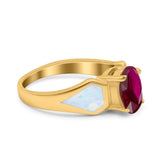 Three Stone Vintage Style Oval Art Deco Created White Opal Wedding Engagement Ring Simulated Cubic Zirconia 925 Sterling Silver