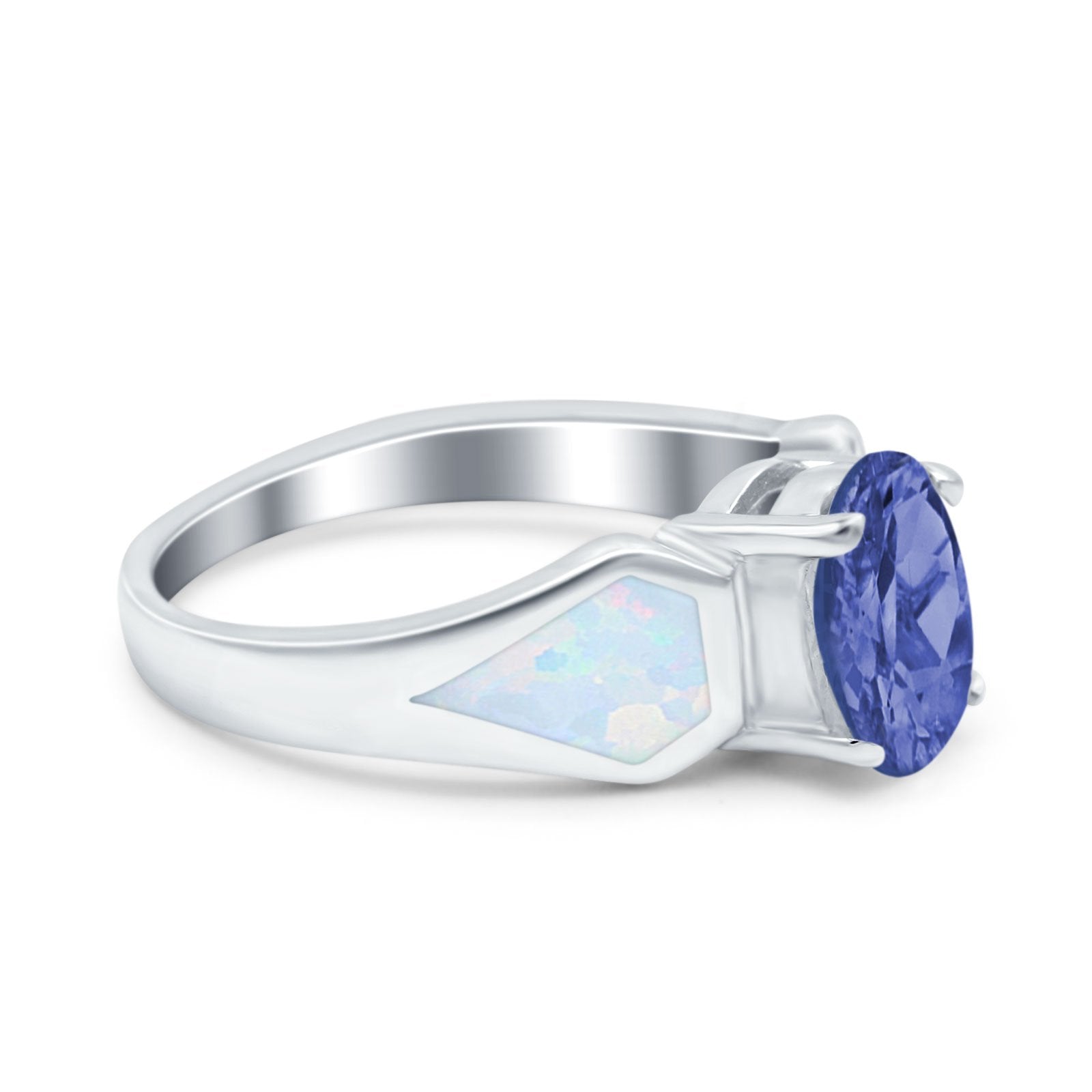 Three Stone Vintage Style Oval Art Deco Created White Opal Wedding Engagement Ring Simulated Cubic Zirconia 925 Sterling Silver