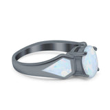 Three Stone Vintage Style Oval Art Deco Created White Opal Wedding Engagement Ring Simulated Cubic Zirconia 925 Sterling Silver