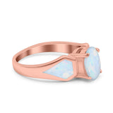 Three Stone Vintage Style Oval Art Deco Created White Opal Wedding Engagement Ring Simulated Cubic Zirconia 925 Sterling Silver