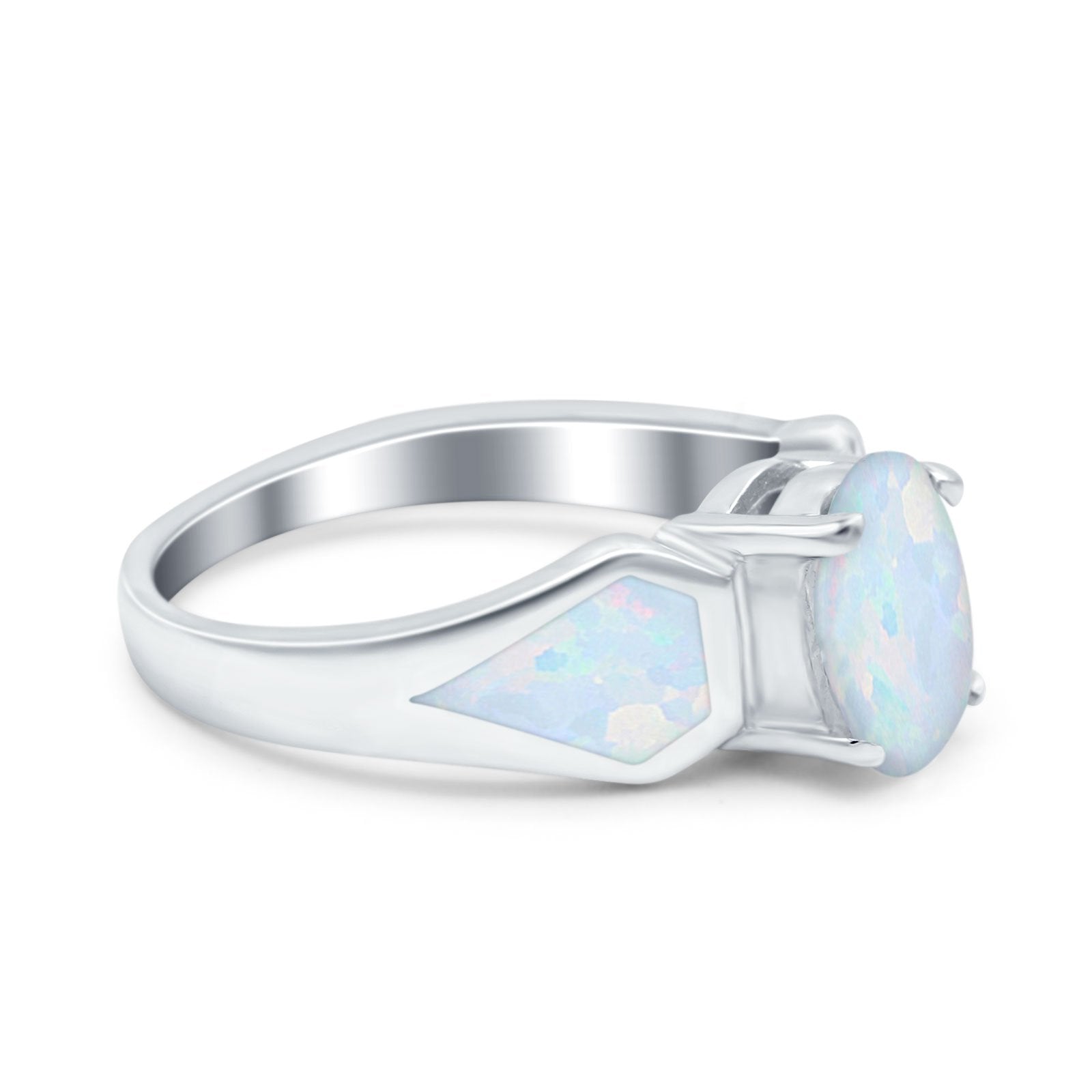 Three Stone Vintage Style Oval Art Deco Created White Opal Wedding Engagement Ring Simulated Cubic Zirconia 925 Sterling Silver