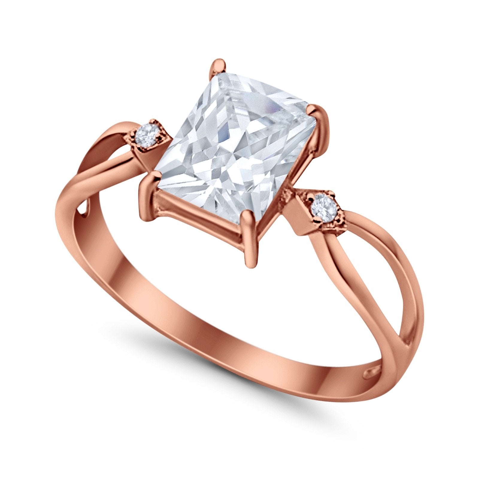 Halo Wedding Ring Baguette Round Simulated Cubic Zirconia 925 Sterling Silver