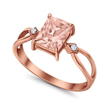 Halo Wedding Ring Baguette Round Simulated Cubic Zirconia 925 Sterling Silver