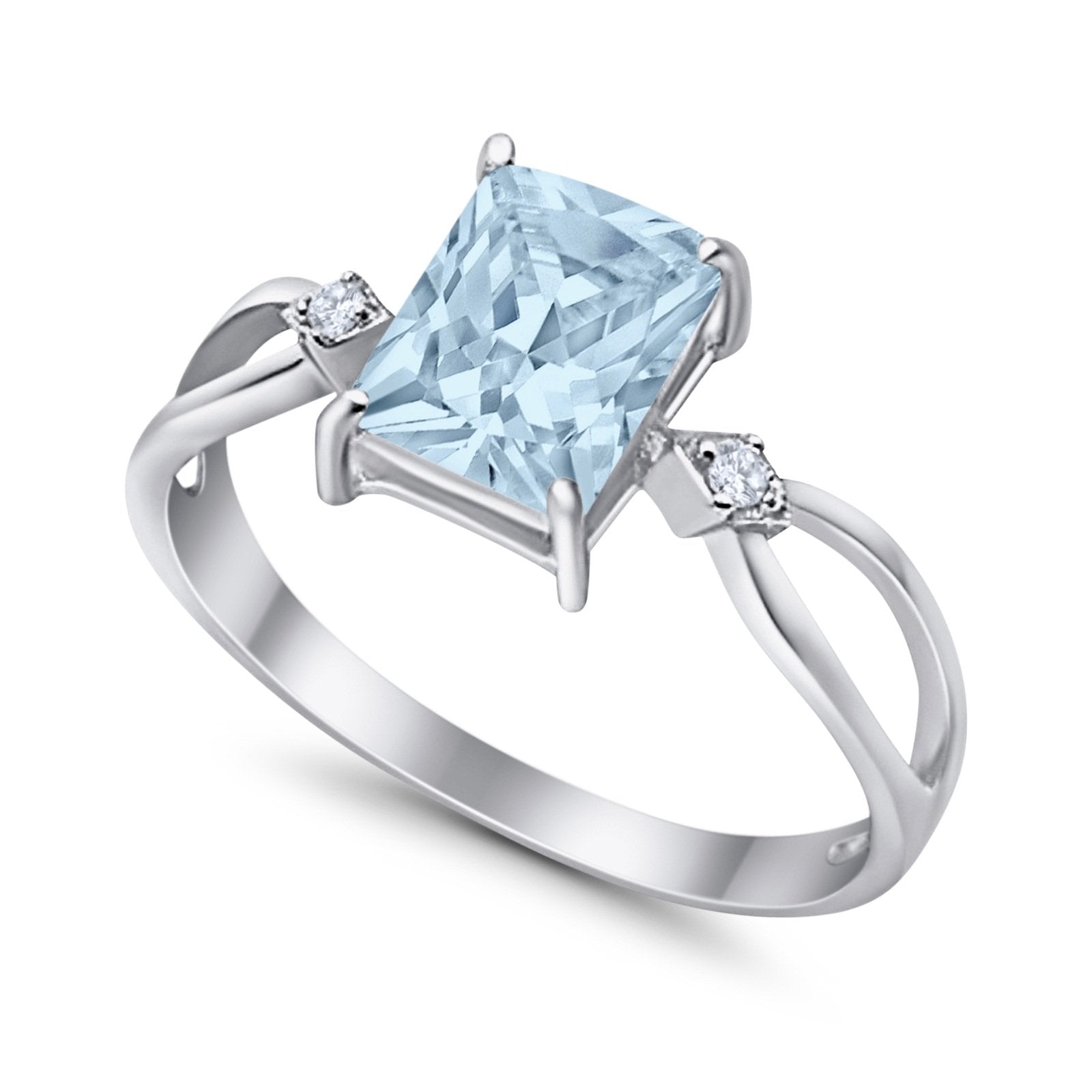 Halo Wedding Ring Baguette Round Simulated Cubic Zirconia 925 Sterling Silver