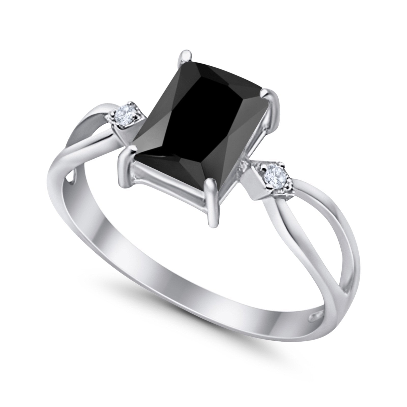 Halo Wedding Ring Baguette Round Simulated Cubic Zirconia 925 Sterling Silver