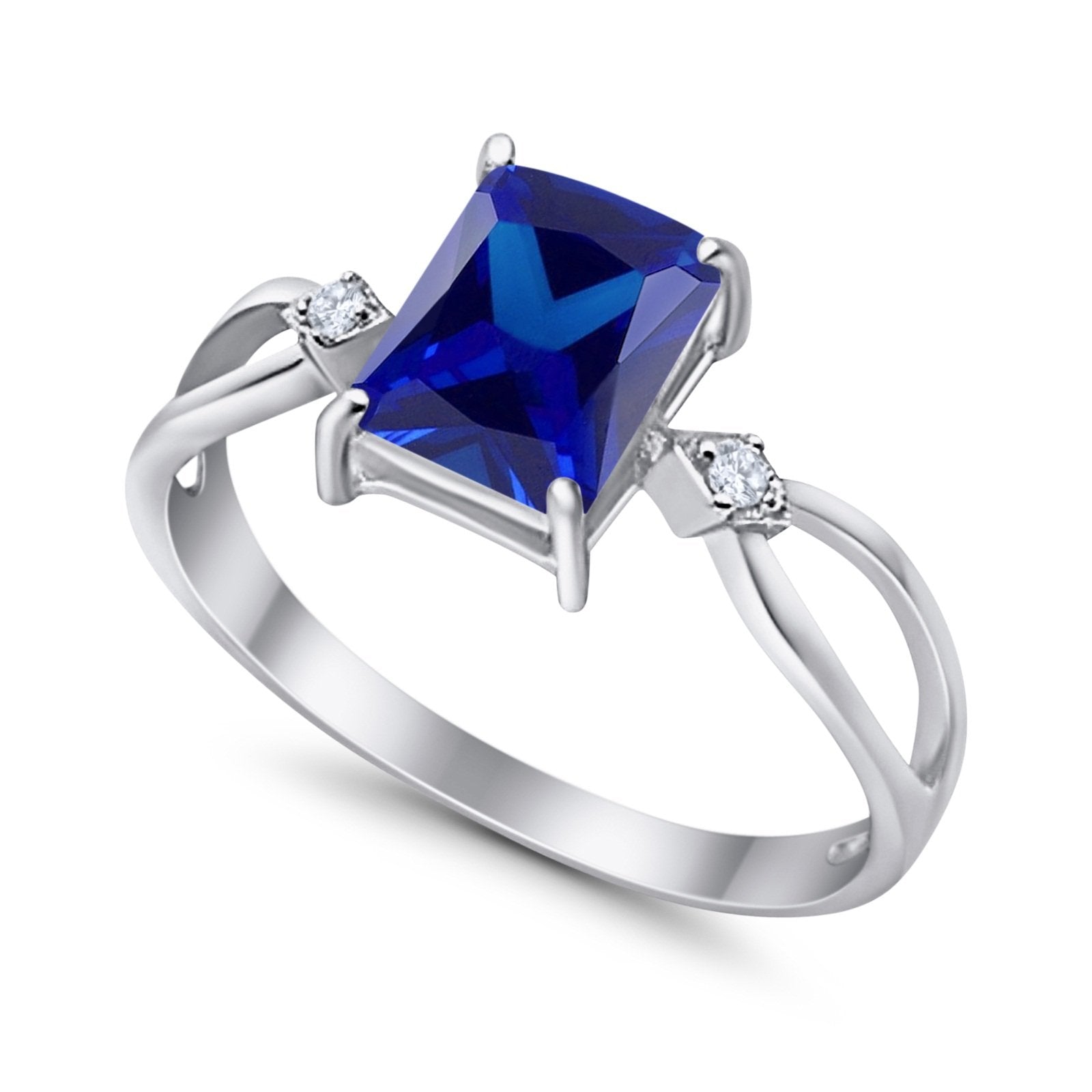 Halo Wedding Ring Baguette Round Simulated Cubic Zirconia 925 Sterling Silver