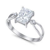 Halo Wedding Ring Baguette Round Simulated Cubic Zirconia 925 Sterling Silver