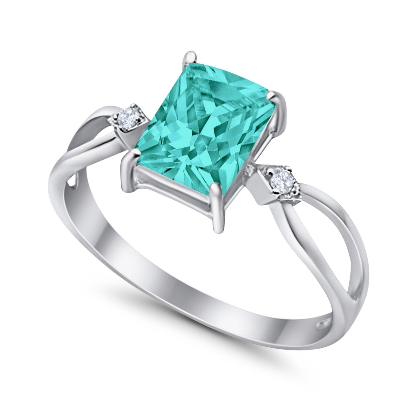 Halo Wedding Ring Baguette Round Simulated Cubic Zirconia 925 Sterling Silver