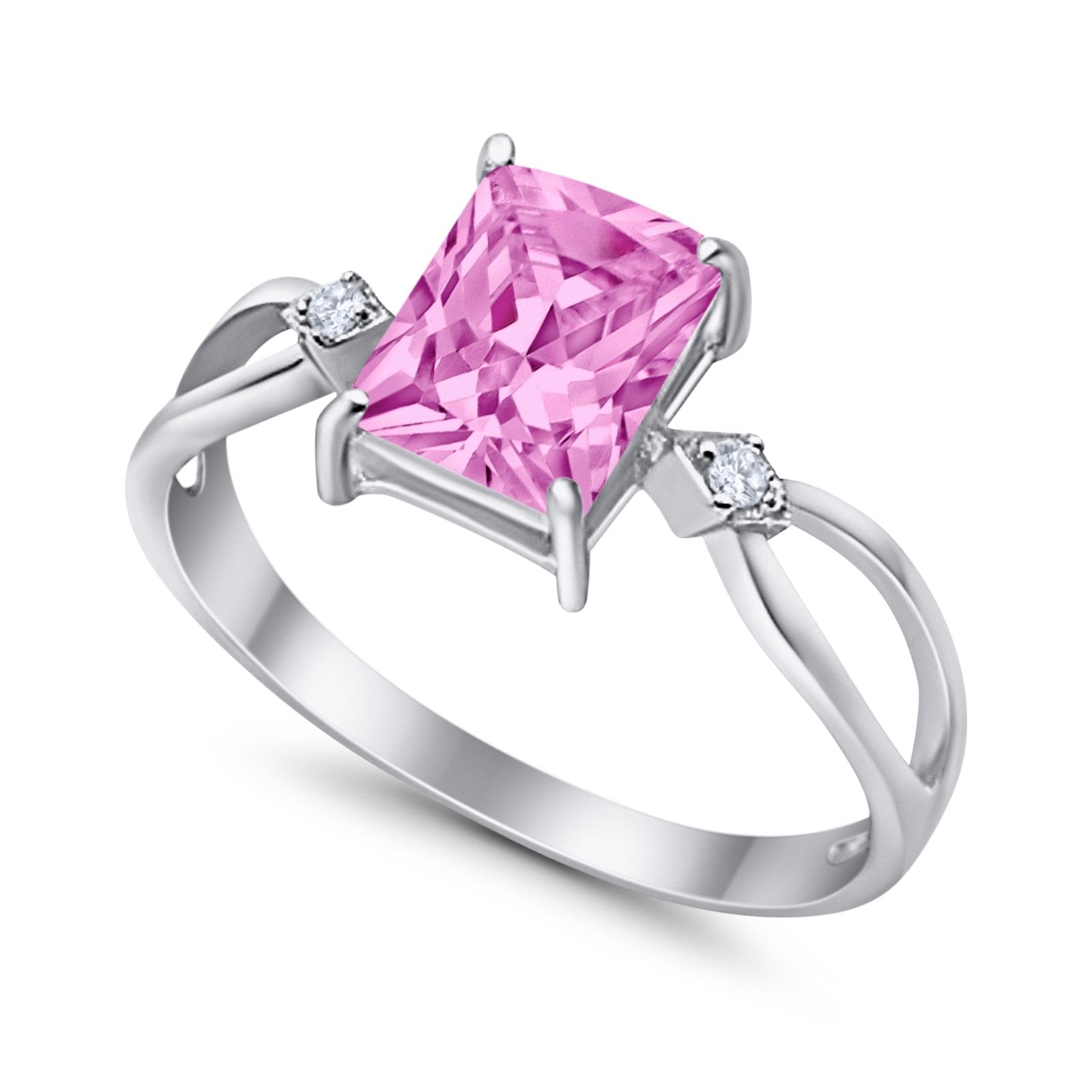 Halo Wedding Ring Baguette Round Simulated Cubic Zirconia 925 Sterling Silver