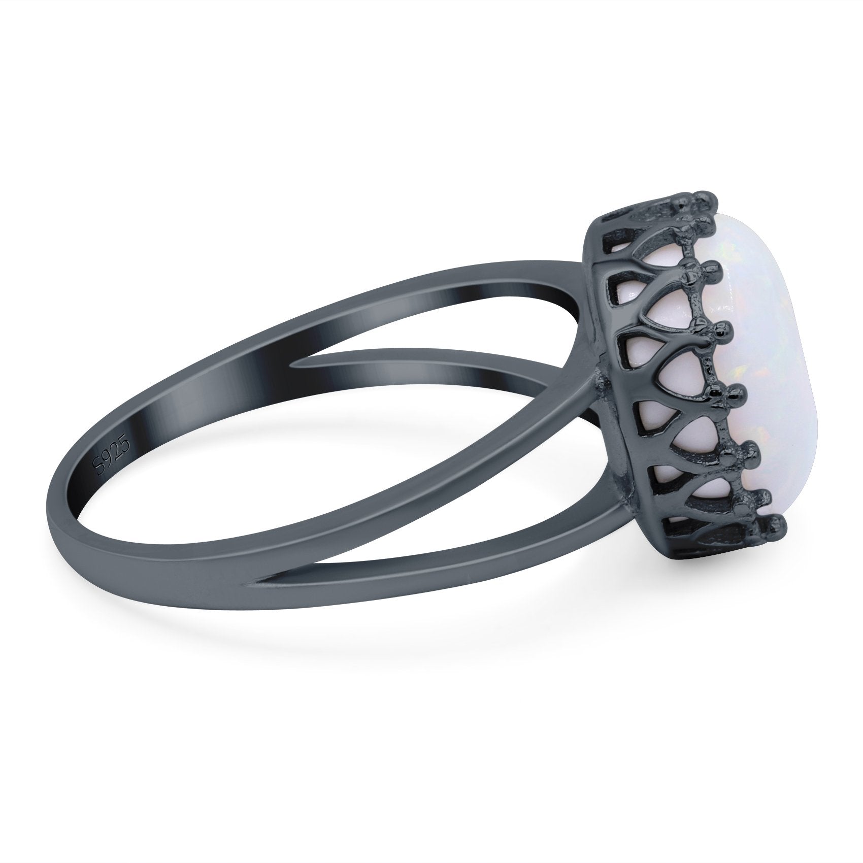 Split Shank Ring Band Round Lab Created Opal 925 Sterling Silver (12mm)